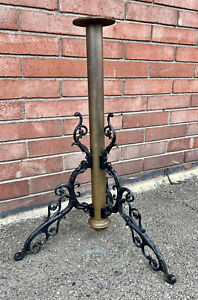 Antique Brass Cast Iron Ornate Candle Stand Table Base 3 Legs Church 29 5 