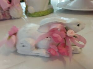 Pink Roses Prim Bunny Rabbits Resin Beautiful Bunny Rabbit