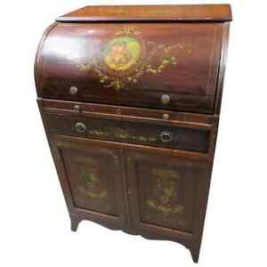 Adams Style Vernis Martin Paint Decorated Antique Cylinder Desk