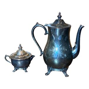 Sheridan Silver Plate Copper Coffee Tea Pot Carafe And Creamer Silverplated 8 