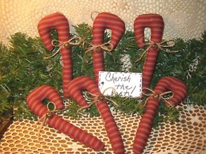 Primitive Red Decor 6 Candy Canes Handmade Gifts Tree Ornaments Christmas