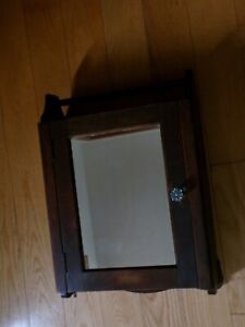 Antique Primitive Rustic Farm Wood Medicine Cabinet Mirror Towel Bar