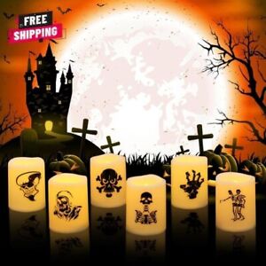 6 Pack Halloween Flameless Votive Candles With 6 Hour Timer Battery