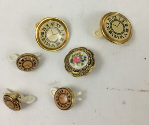 Lot Of 6 Vintage Glass Clock Button Roman Numerals Floral Sizes 3 4 1 2 