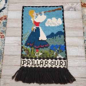 Prillar Guri Tapestry Girl Needlepoint Wall Hanging Norwegian Folk Art