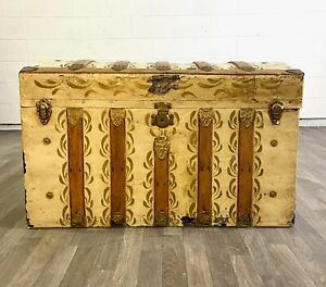 Antique Painted Steamer Trunk With Working Key