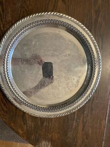 Vintage 1970s Wm Rogers 672 Round 15 Inch Silver Plated Serving Tray Hvy Wt