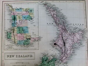 New Zealand Western Australia Tasmania Van Diemen S Land 1853 Hughes Black Map