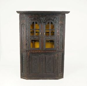 Large Georgian Carved Gothic Oak Corner Cabinet Cupboard Scotland 1780 H127