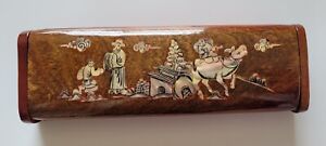 Antique Japanese Wood Mother Of Pearl Inlay Cigarette Paintbrush Box 7 25 