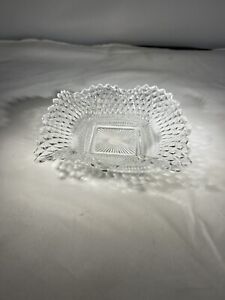 Vintage Indiana Glass Co Mcm Clear P Square Ruffled Diamond Point Candy Dish Tv