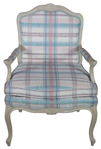 Vintage Highland House Of Hickory Plaid French Fauteuil Accent Arm Chair
