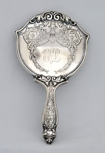 Antique 925 Sterling Silver Vanity Hand Mirror Simons Bros Mono Evl