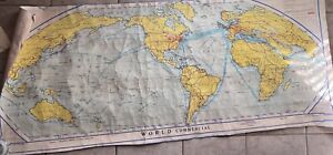 Denoyer Geppert The World Map 1943 Pull Down Wall Map S9arp Semi Elliptical Wwii