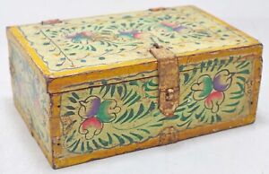 Vintage Wooden Storage Chest Box Original Old Hand Crafted Fine Floral Painted