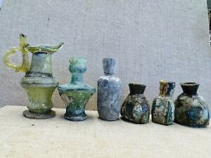6 Pcs Ancient Roman Glass Medicine Perfume Bottles Circa 1st Century