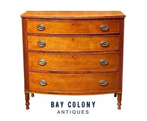 Antique Connecticut Cherry Bow Front Chest Of Drawers Dresser With Inlay