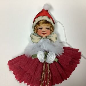Paper Doll Vintage Christmas Feather Tree Ornaments Tag Elf Item Cb
