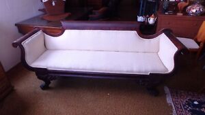 Antique Victorian Paw Foot 19th C Empire Mahogany Sofa Ornate Carvings