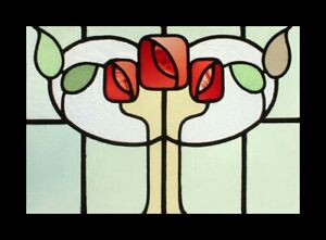 Rare Art Nouveau Mackintosh Rose Flower Tree English Stained Glass Window