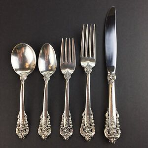 5 Place Set For 8 Wallace Grande Baroque Sterling Silver Flatware 40pc
