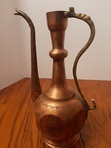 Middle Eastern Copper Ewer Large Water Pitcher 12 H