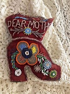Antique Pin Cushion Beads Velvet Fabric Shoe Boot Dear Mother