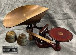 Vintage Fairbanks Brass Basket Scale With Weights Deep Red Patina Free Ship