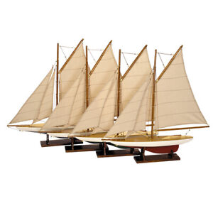 Mini Pond Yacht Sailboats Set Of 4 Models 20 Wooden Nautical Boat Decor New
