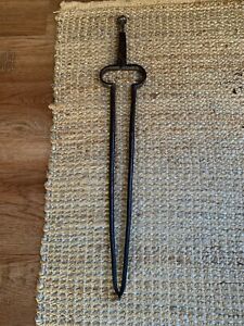 Antique Hand Wrought Iron Fireplace Poker Log Wood Turner Lifter Tongs Knob Top
