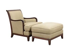 Baker Furniture Mahogany Lounge Chair With Ottoman Houndstooth Upholstery