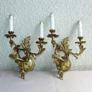 Pair Of French Solid Brass 2 Lights Sconce Wall Light