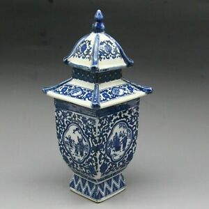 Exquisite Chinese Old Blue And White Porcelain Layered Tower W Qianlong Mark