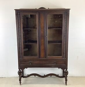 Antique Jacobean Glass Front Bookcase