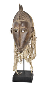 Bamana Mask With String Hair On Custom Stand Mali