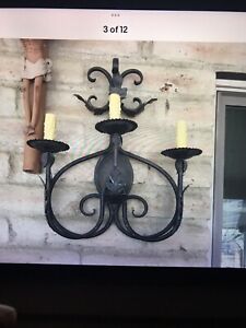 1920s Style Wrought Iron Spanish Revival 3 Light Wall Sconce Lamp Lantern