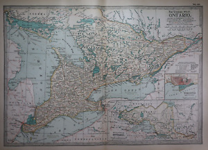 Old 1902 Century Atlas Map Ontario Canada 12x16 1186