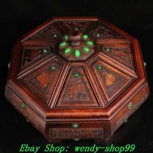 12 2 Old Chinese Dynasty Palace Red Wood Inlay Gem Plum Tree Fruit Box