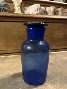 Vintage Cobalt Blue Apothecary Jar With Ground Glass Stopper Lid 7 
