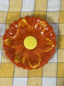 Vintage Santa Anita Ware Orange Flower Art Pottery Ashtray Mid Century 7 1 2 