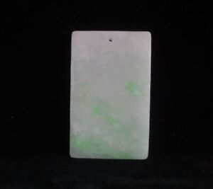 Chinese Old Hand Carving Natural White With Green Emerald Jadeite Flat Pendant