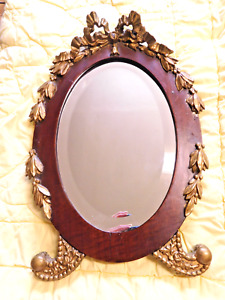 Antique Ornate Gold Gesso Plaster Wood Oval Mirror Shabby Beveled Glass 