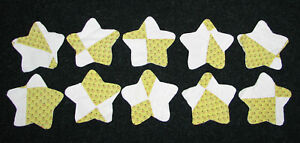 10 Rounded Primitive Antique Cutter Quilt Stars Yellow White
