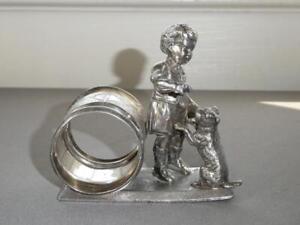 Antique Victorian Figural Silver Plate Napkin Ring Child W Dog Begging Meriden B