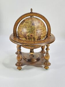 Vintage Old World Globe Zodiac Signs Wooden Desk Top World W Stand Made In Italy