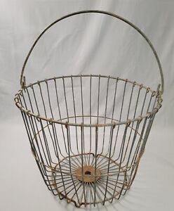 Vintage Metal Wire Egg Gathering Basket Old Farm Decor Shabby Primitive