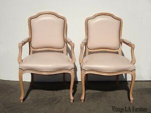 Pair Vintage French Country Leather Accent Chairs By Chateau D Ax Spa Made Italy