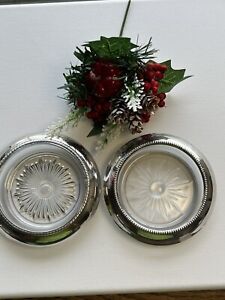 A Pair Of Sterling Silver Glass 3 75 Coasters Frank M Whiting Co