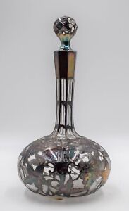 Sterling Silver Overlay Glass Decanter With Grapes As Is