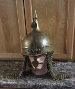 Antique Vintage Indo Persian Armor Warrior Brass Helmet With Chainmail